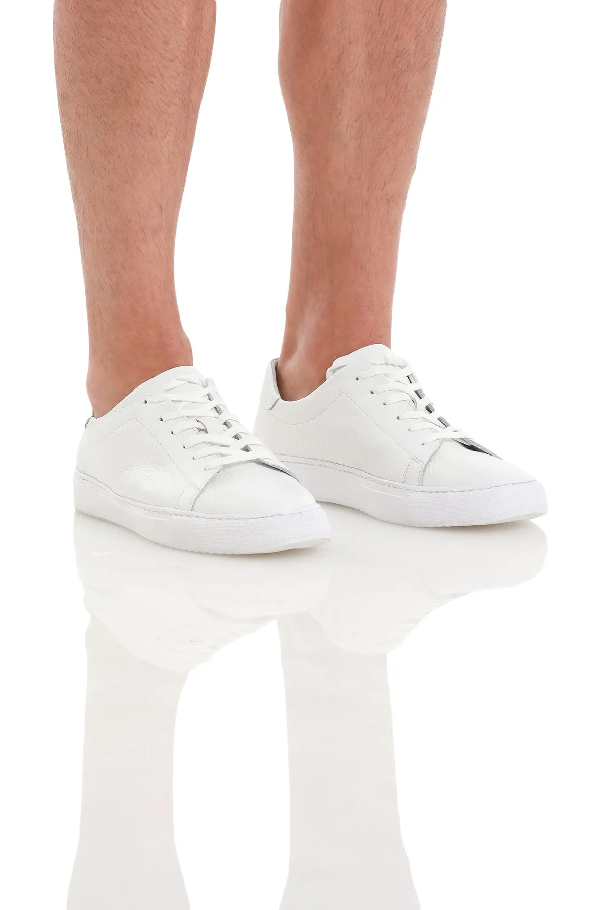 100% Genuine Leather White Casual Lace-Up Shoes