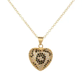 14K Gold Leopard Print Heart Necklace with Swarovski Crystals