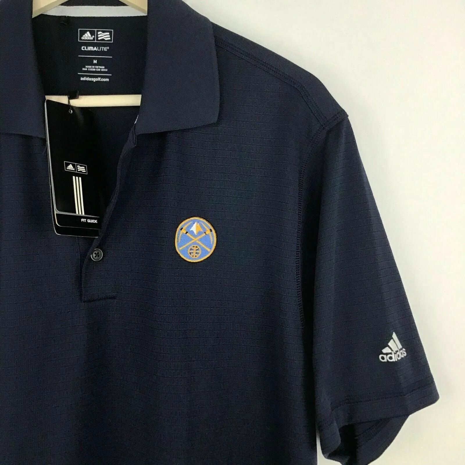 Adidas Climalite Mens Size M Polo Golf Logo Basketball Denver Nuggets Collar Short Sleeve Polyester