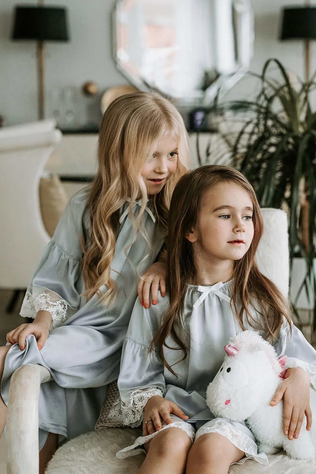 ADRIANA - GIRLS SILK PYJAMA SET ICE BLUE