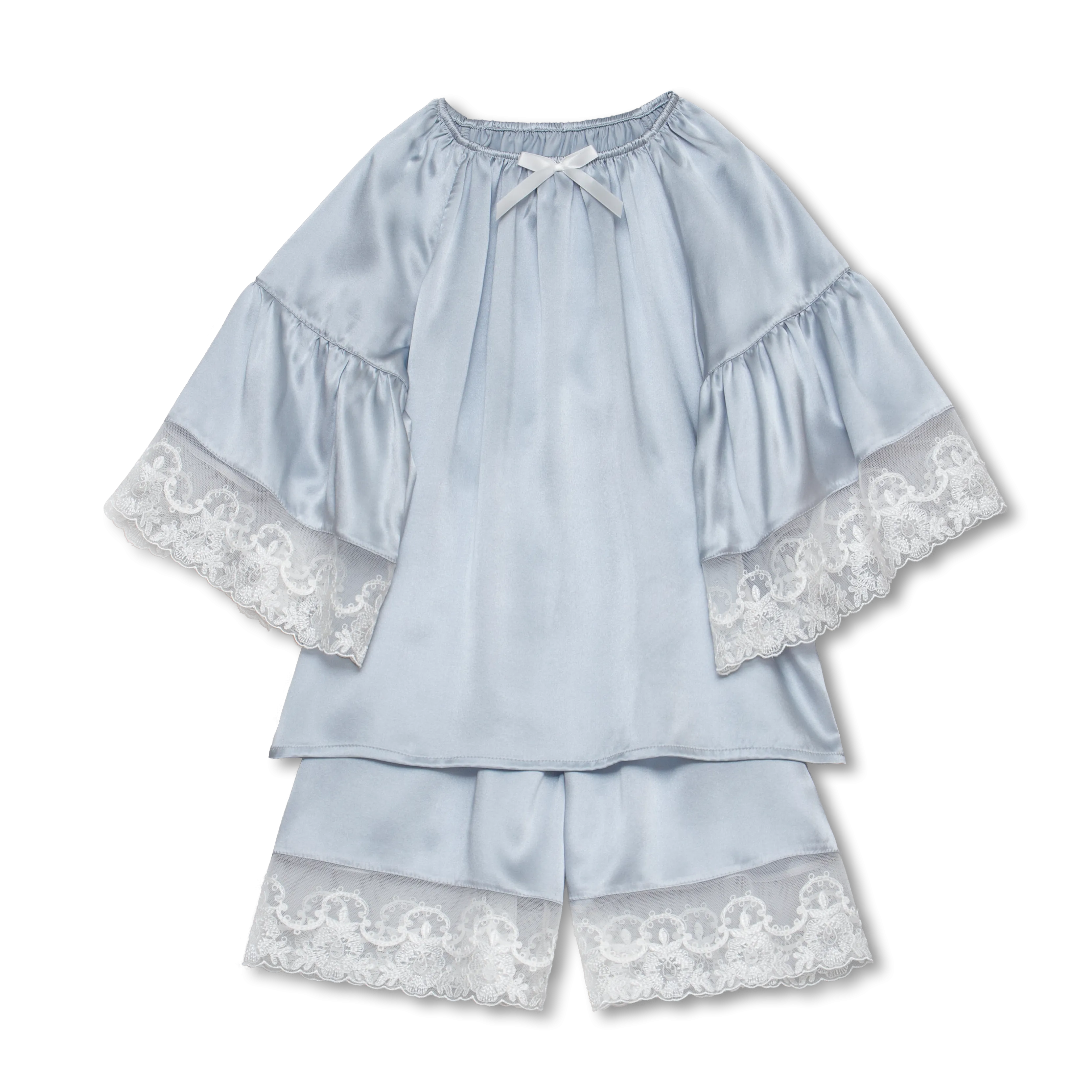 ADRIANA - GIRLS SILK PYJAMA SET ICE BLUE