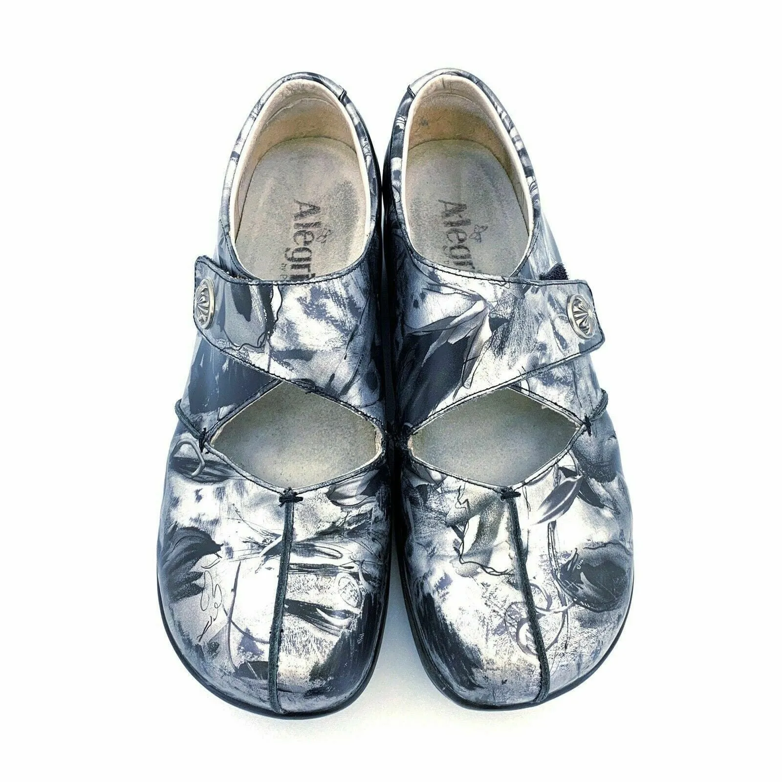 Alegria | Kaitlyn Mary Jane Womens Shoes| Size: 40 | Color: Silver / Black Patina | Pre-Owned