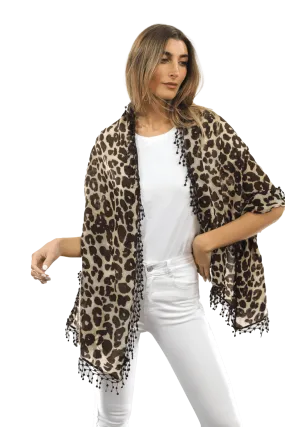 All Over Animal Print with Pom Lace - Leopard Print