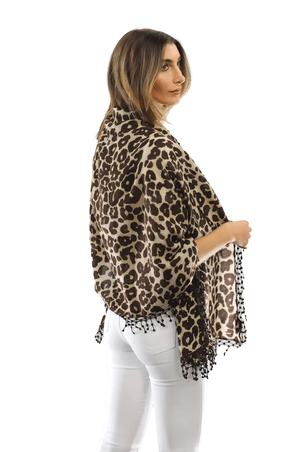 All Over Animal Print with Pom Lace - Leopard Print