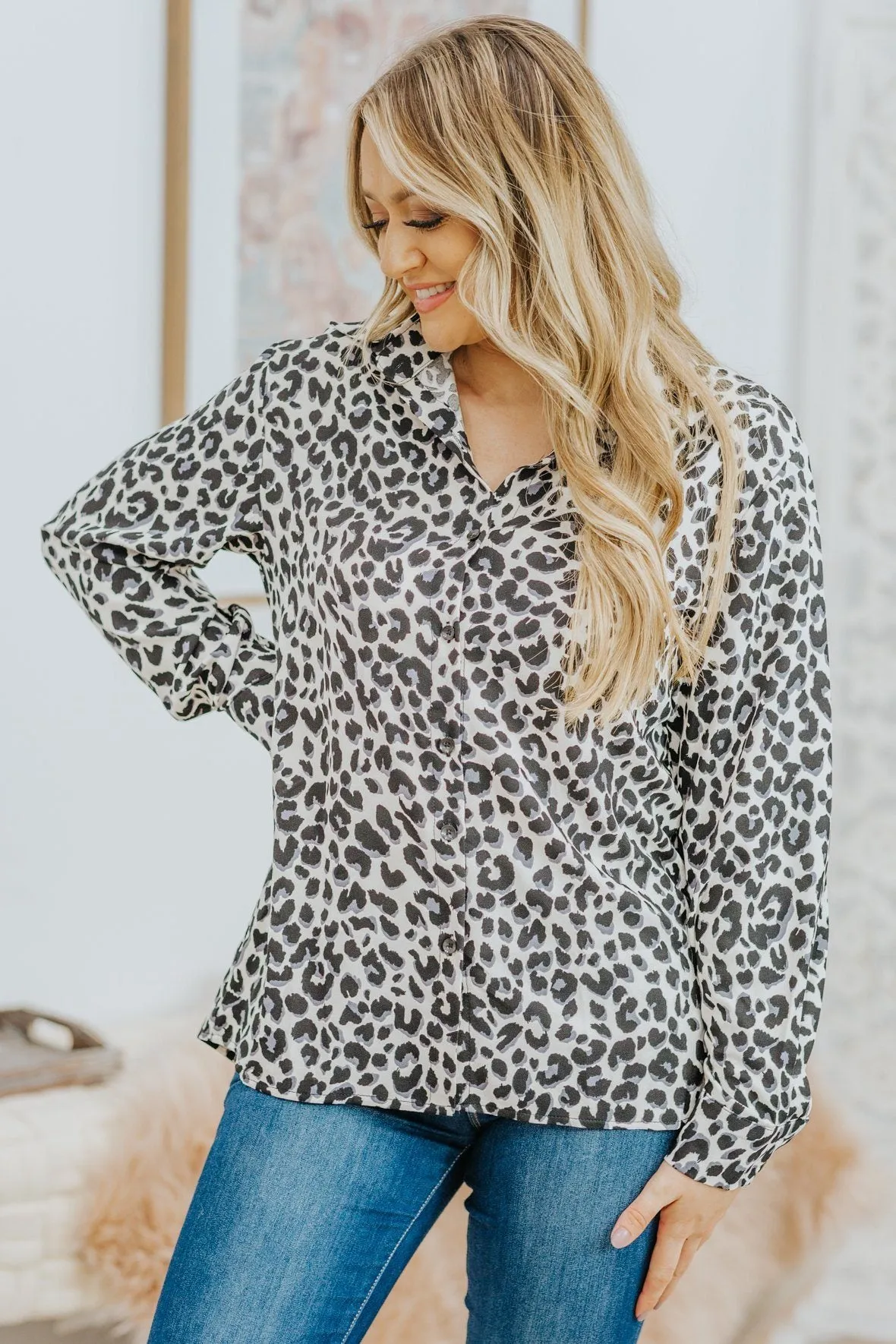 Always Move Forward Leopard Print Long Sleeve Top Cream