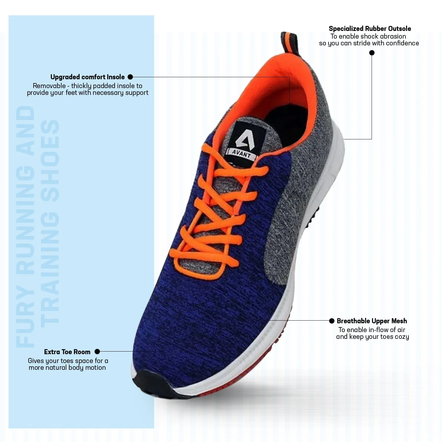 Avant Men's Fury Running and Training Shoes - Blue/Grey