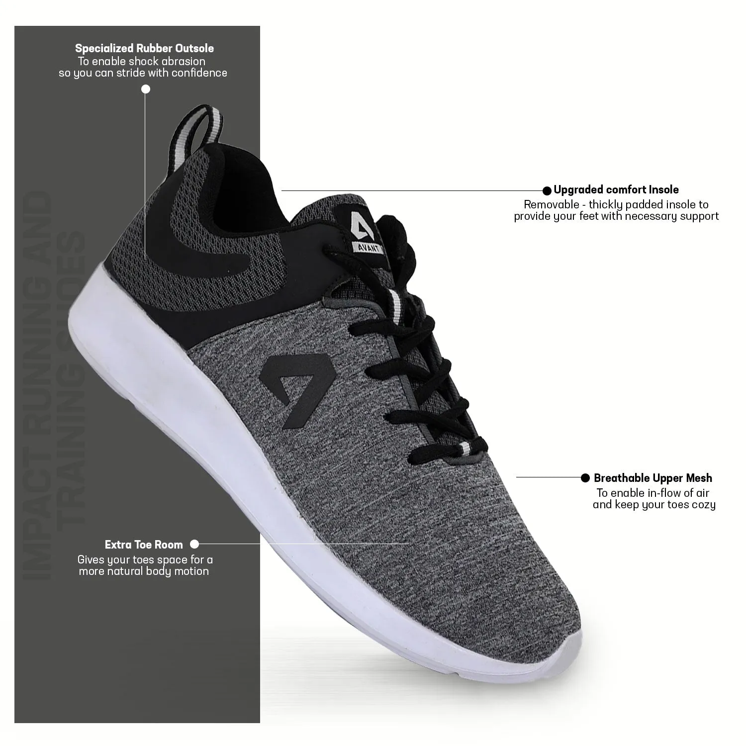 Avant Men's Impact Running and Training Shoes - Grey/Black