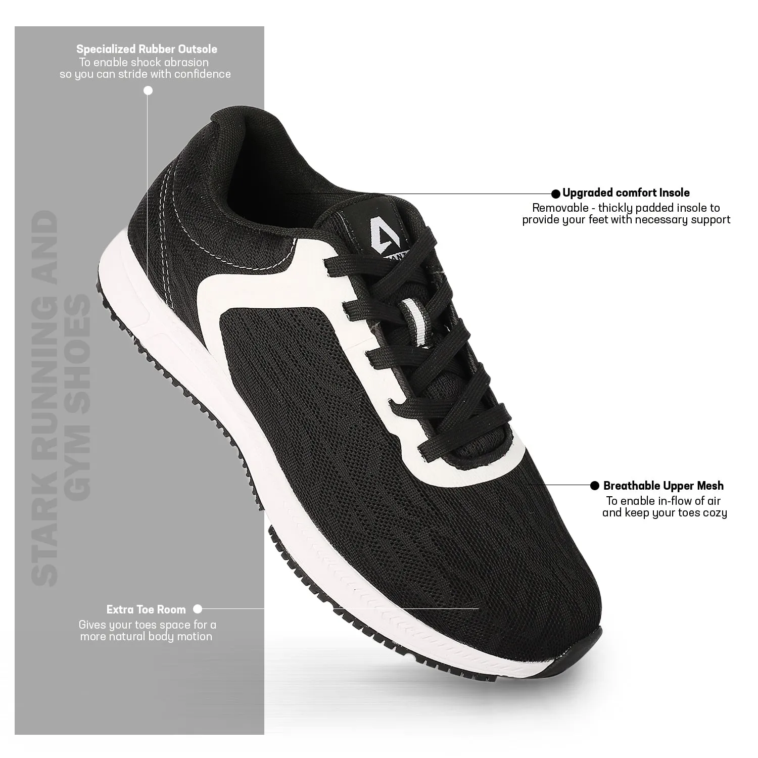 Avant Men's Stark Running & Gym shoes - Black/White