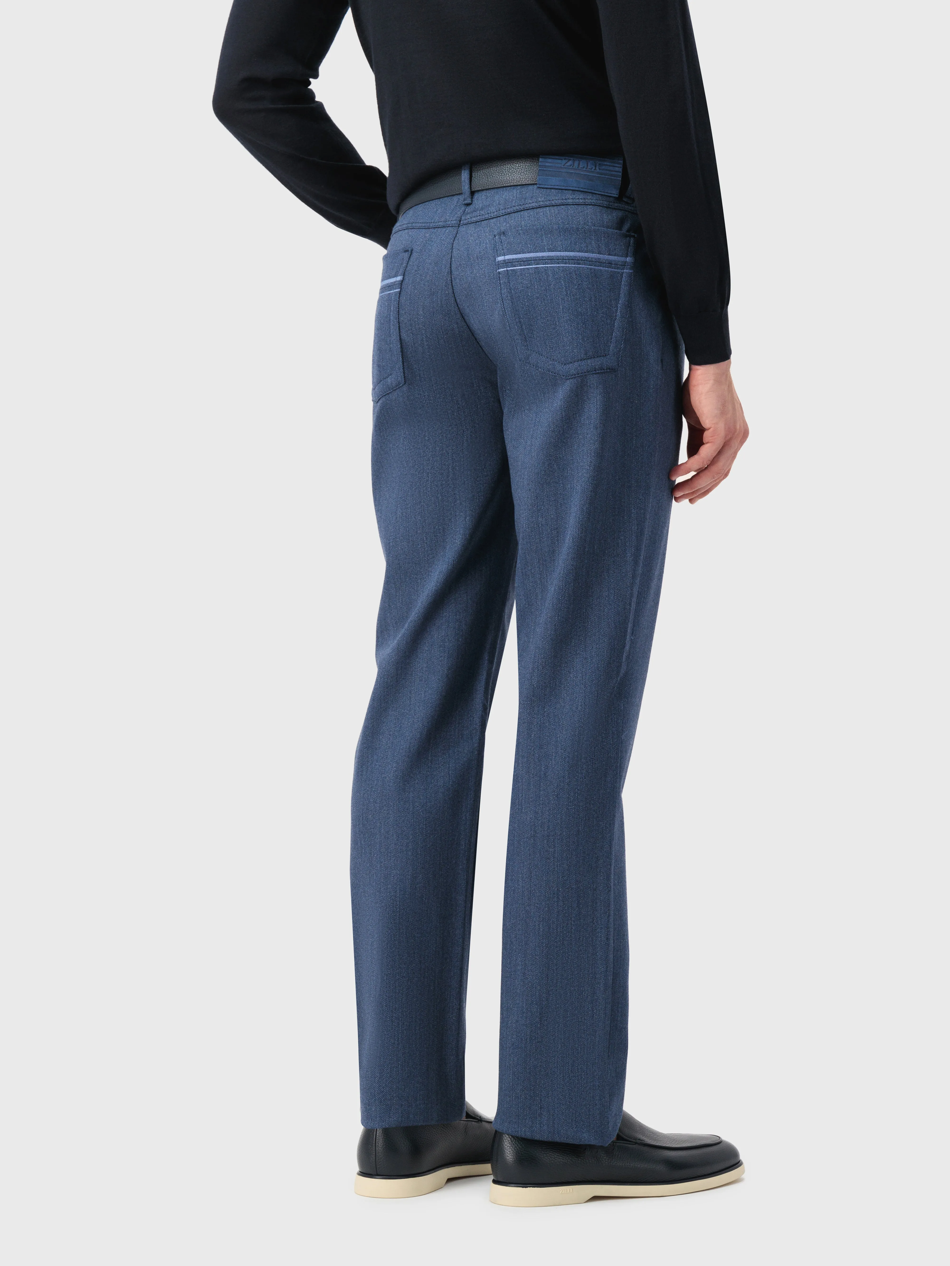 Blue Trousers with Calf Suede Patch