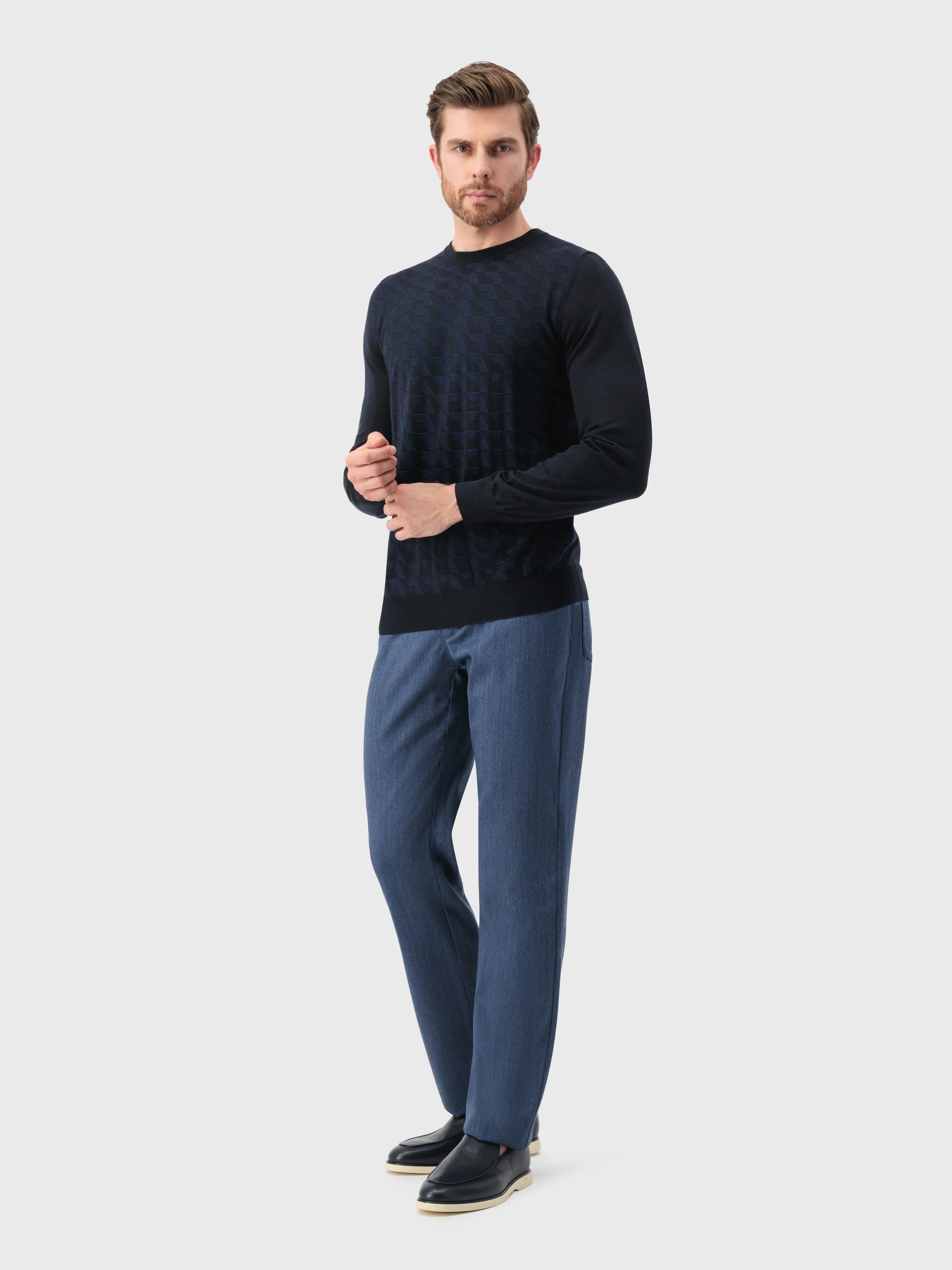 Blue Trousers with Calf Suede Patch