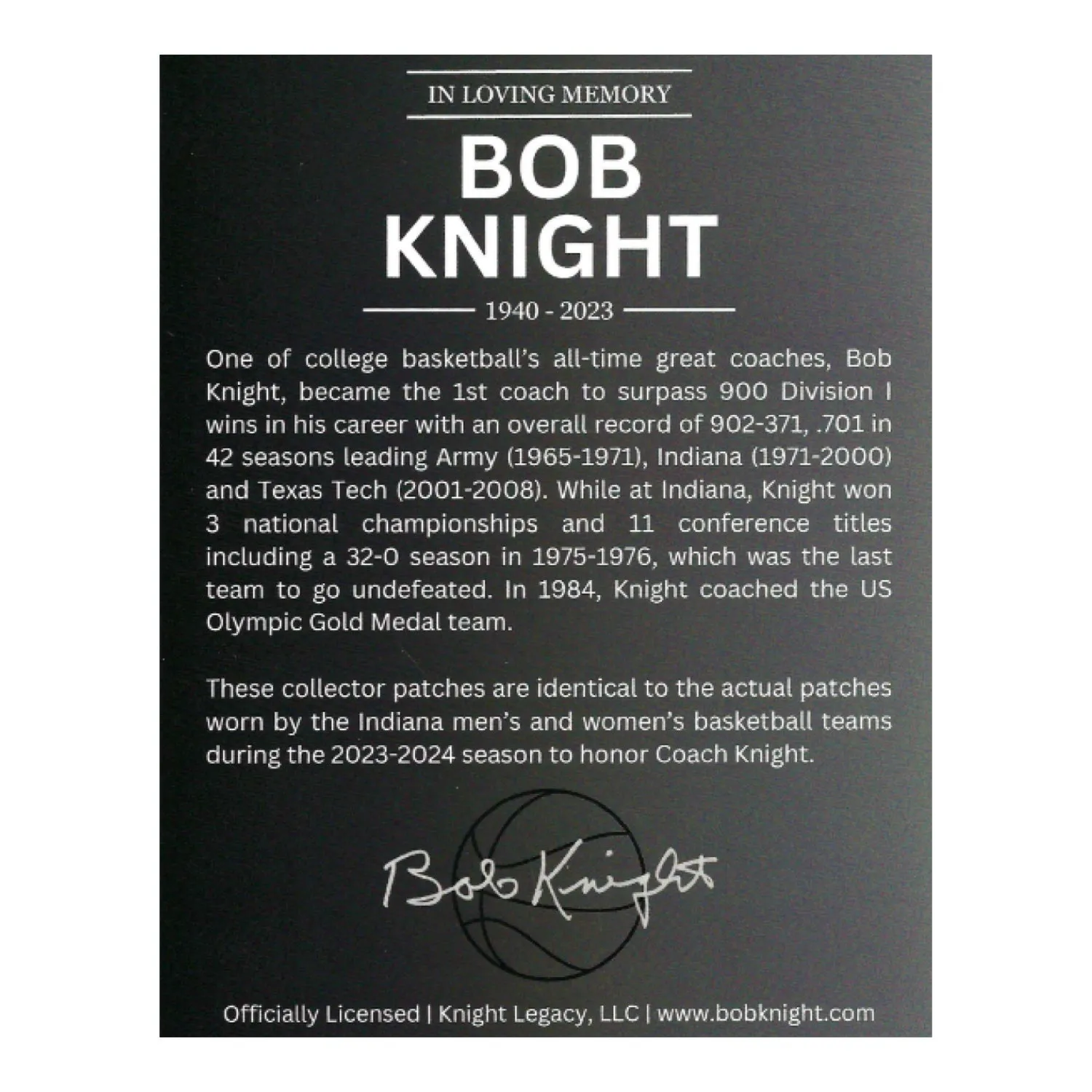 Bob Knight "RMK" Commemorative Patches - Set of 2