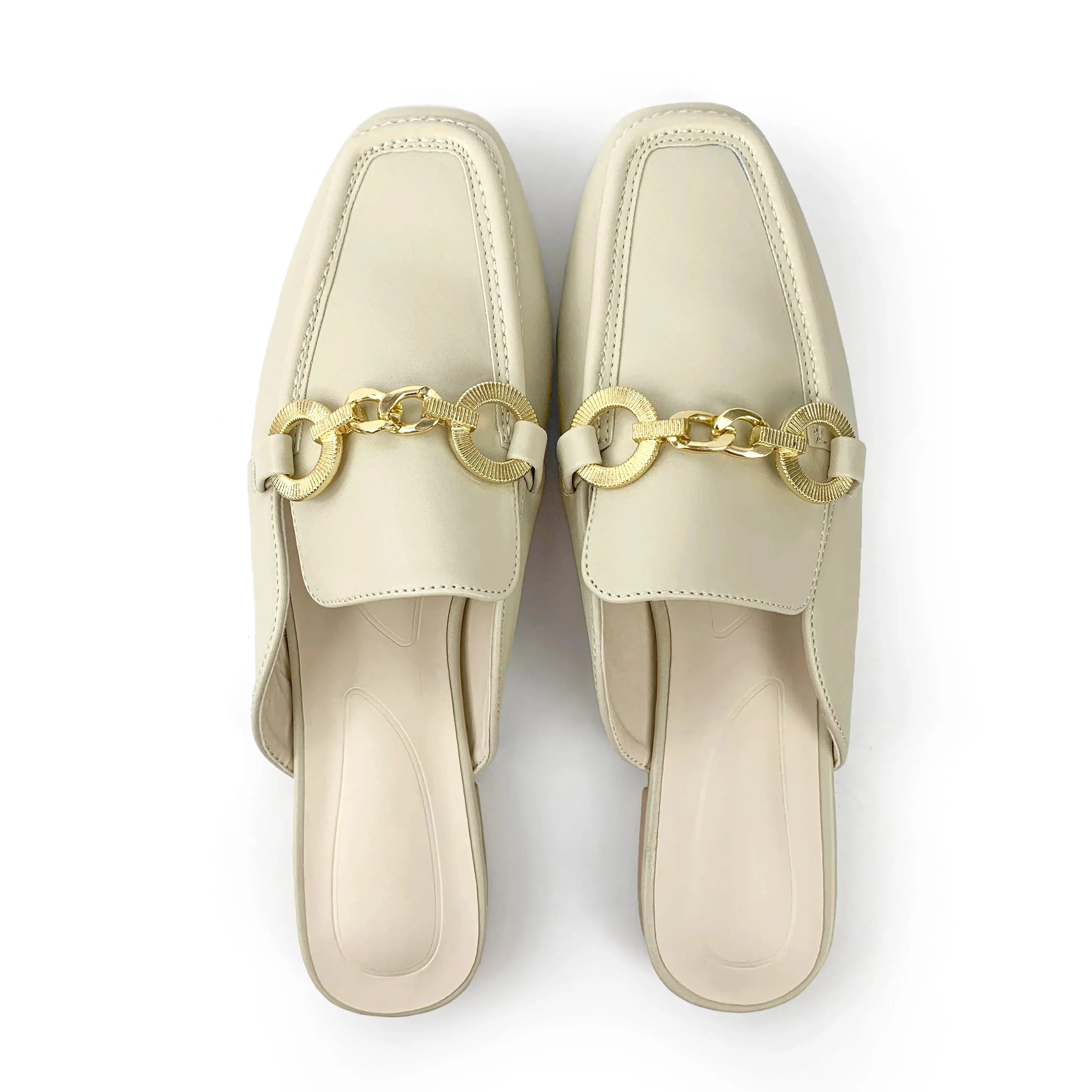 British Style Women's Flat Shoes with Thick Heel & Pearl Accent