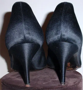 CHARLES JOURDAN 1950s "Daphne" Black Satin Pumps with Black Rhinestones