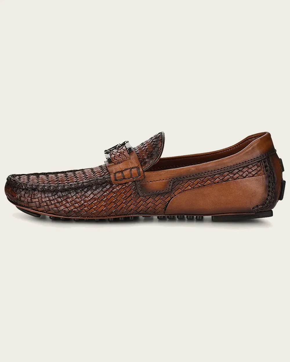 Driver embroidered brown shoe