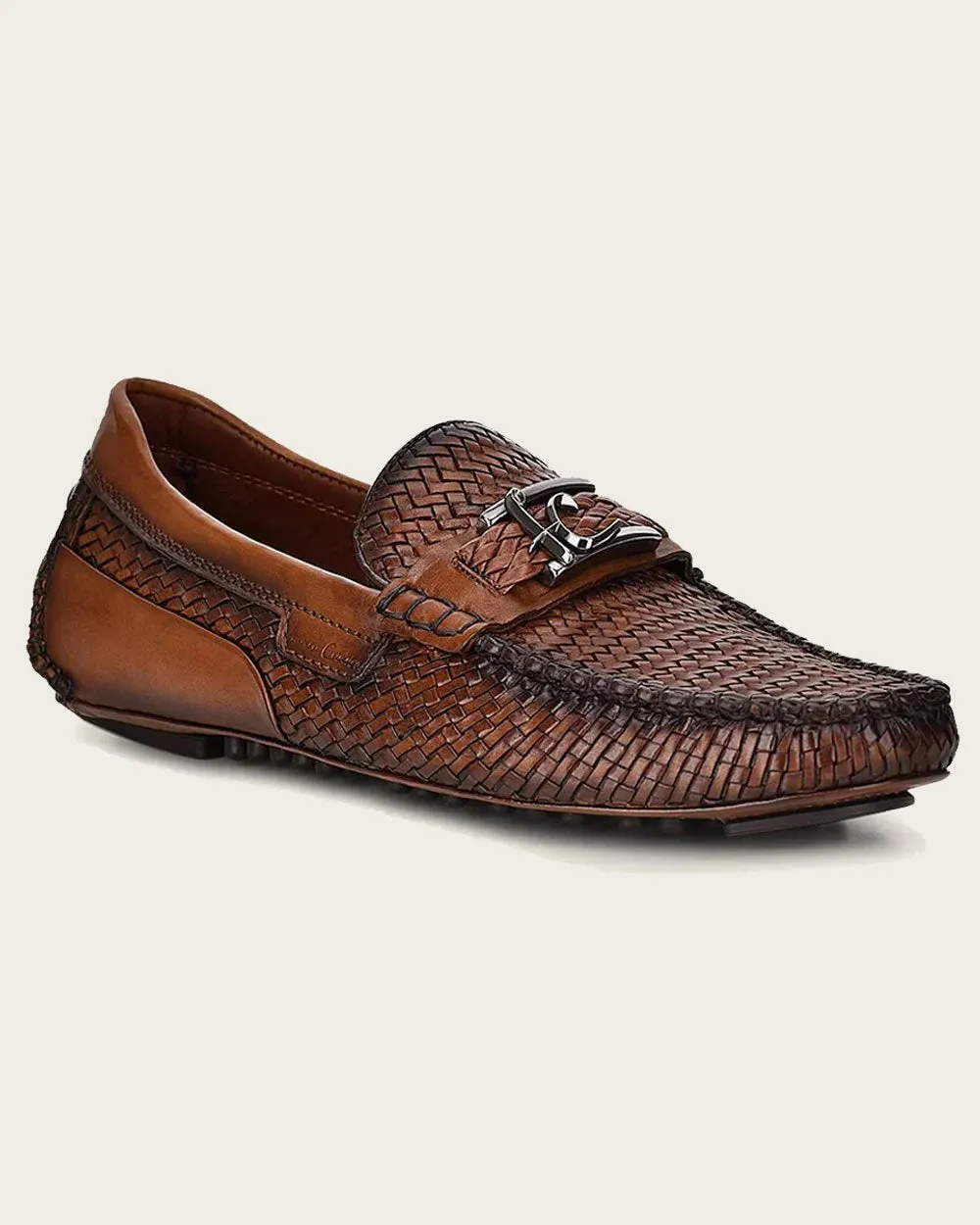 Driver embroidered brown shoe