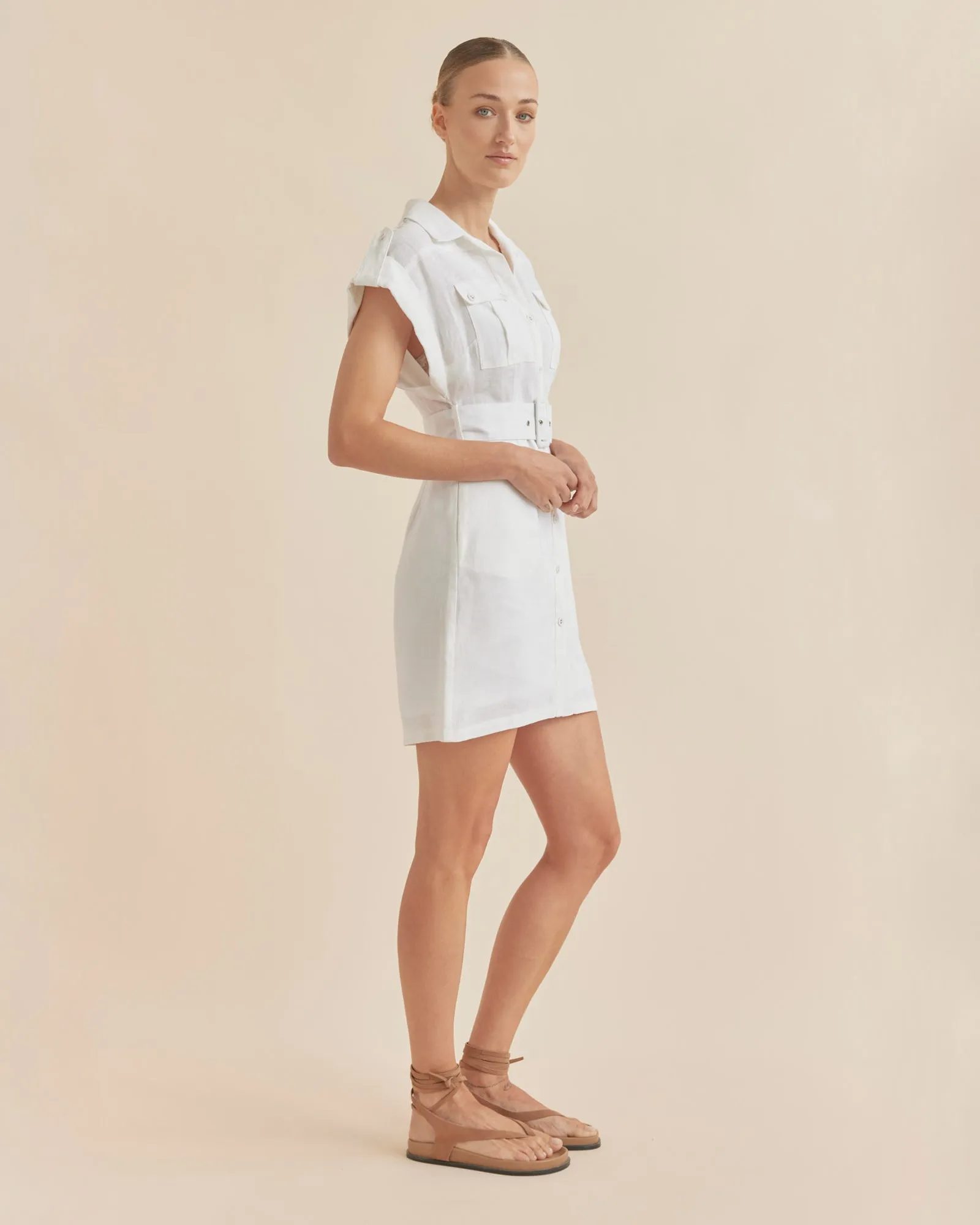 Esra Utility Mini Dress - White