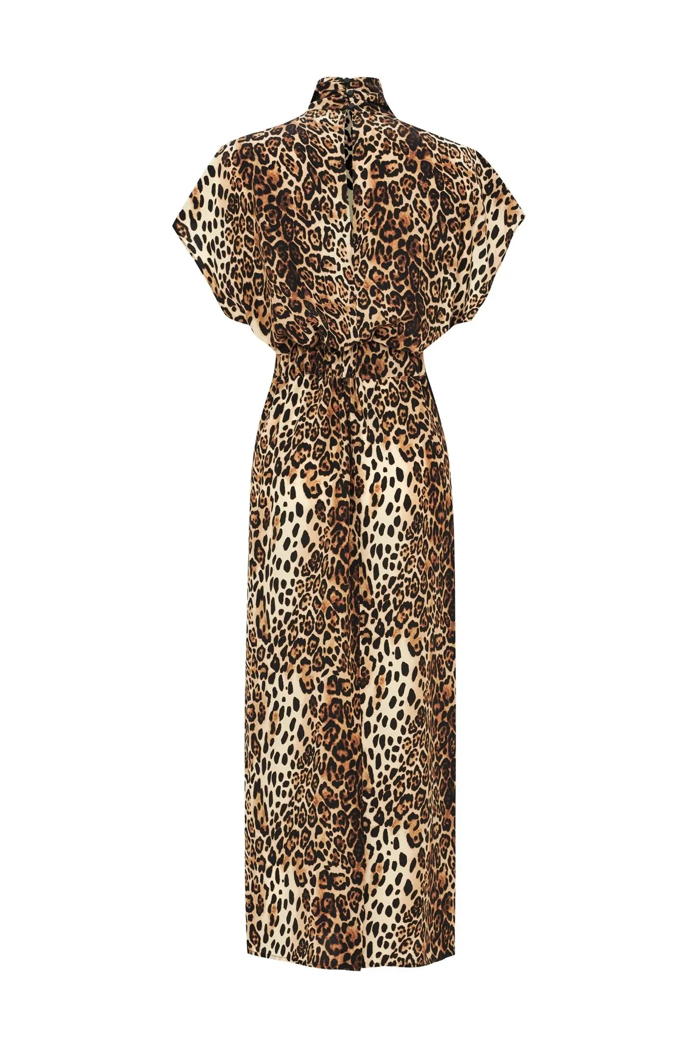 Exquise Alda Belted Bat Wing Sleeve Leopard Print Midi Dress