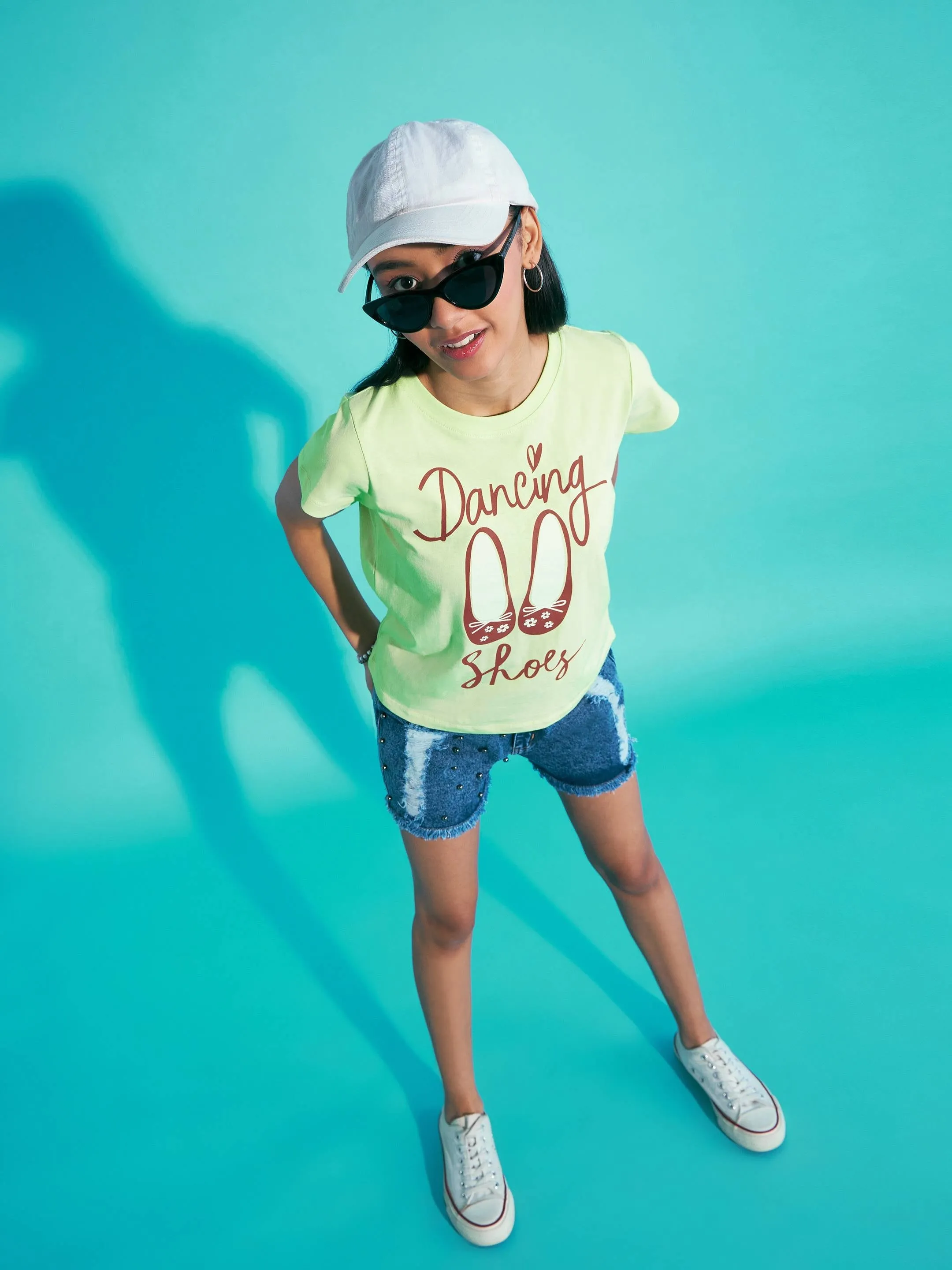 Girls Green Dancing Shoes T-Shirt