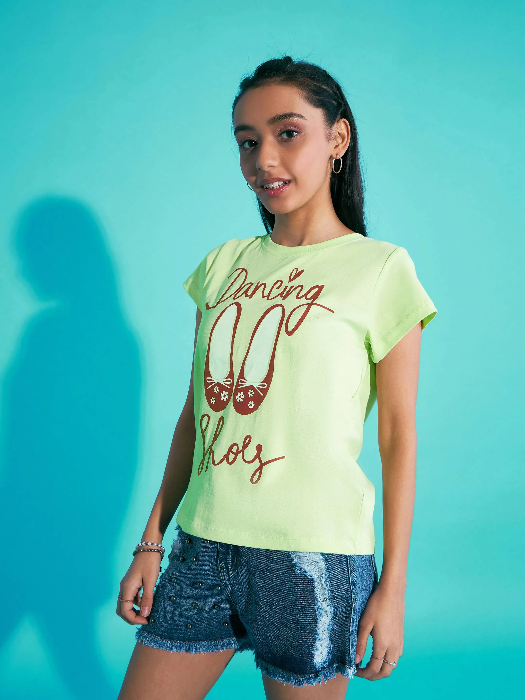 Girls Green Dancing Shoes T-Shirt