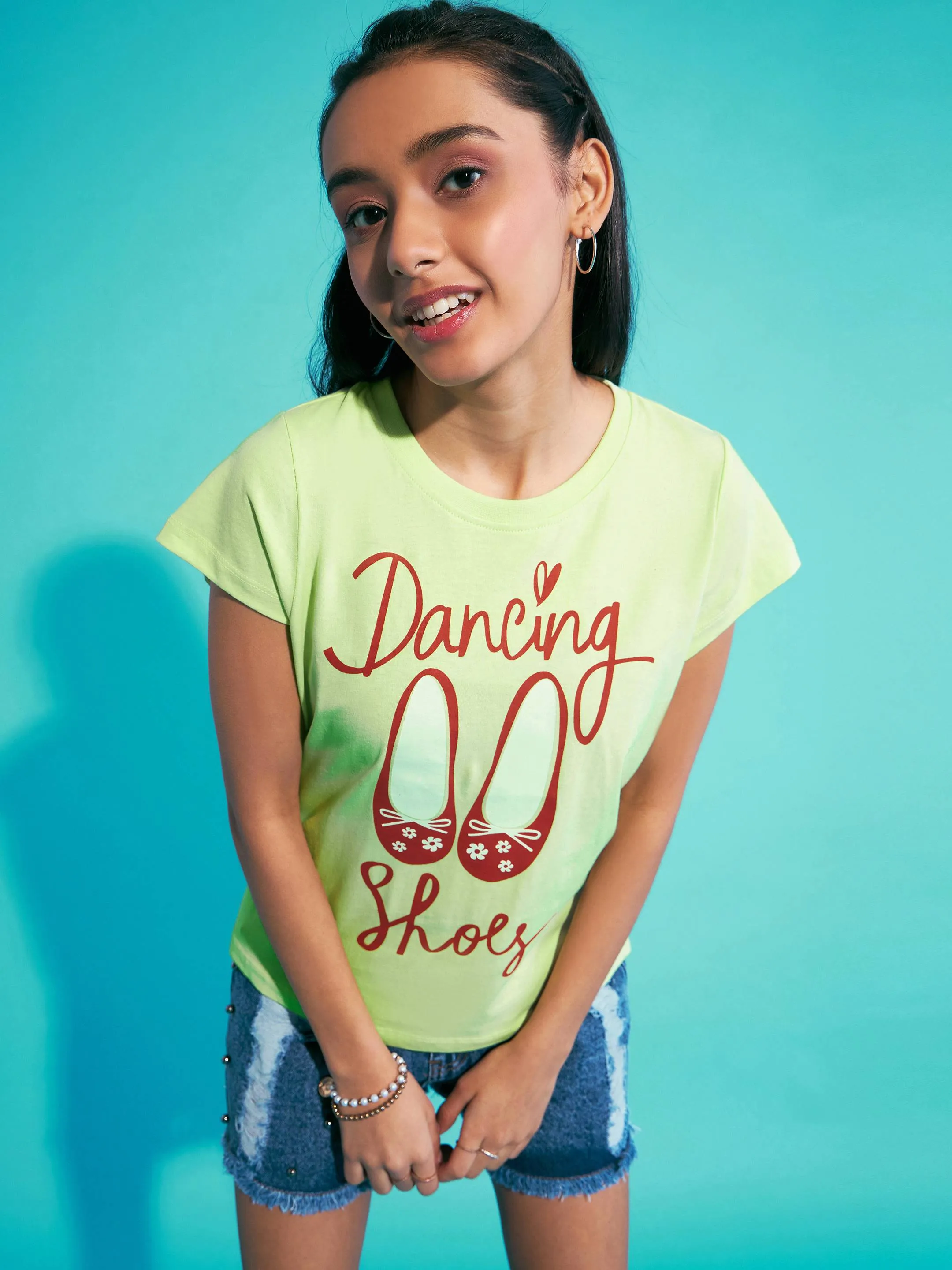 Girls Green Dancing Shoes T-Shirt