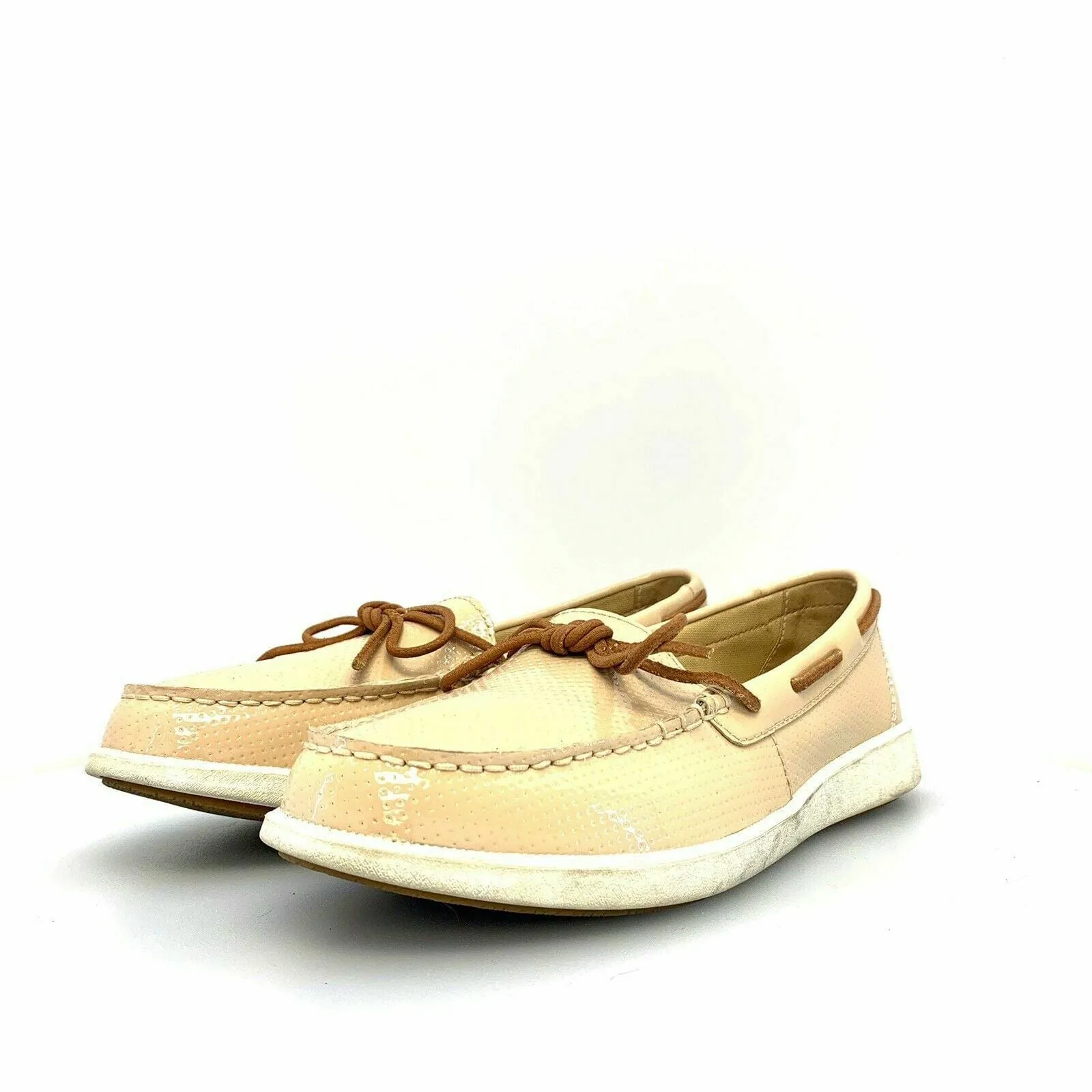 Glamorous Sperry Top-Sider Womens Boat Shoes Beige Cream Patent Leather 9.5M