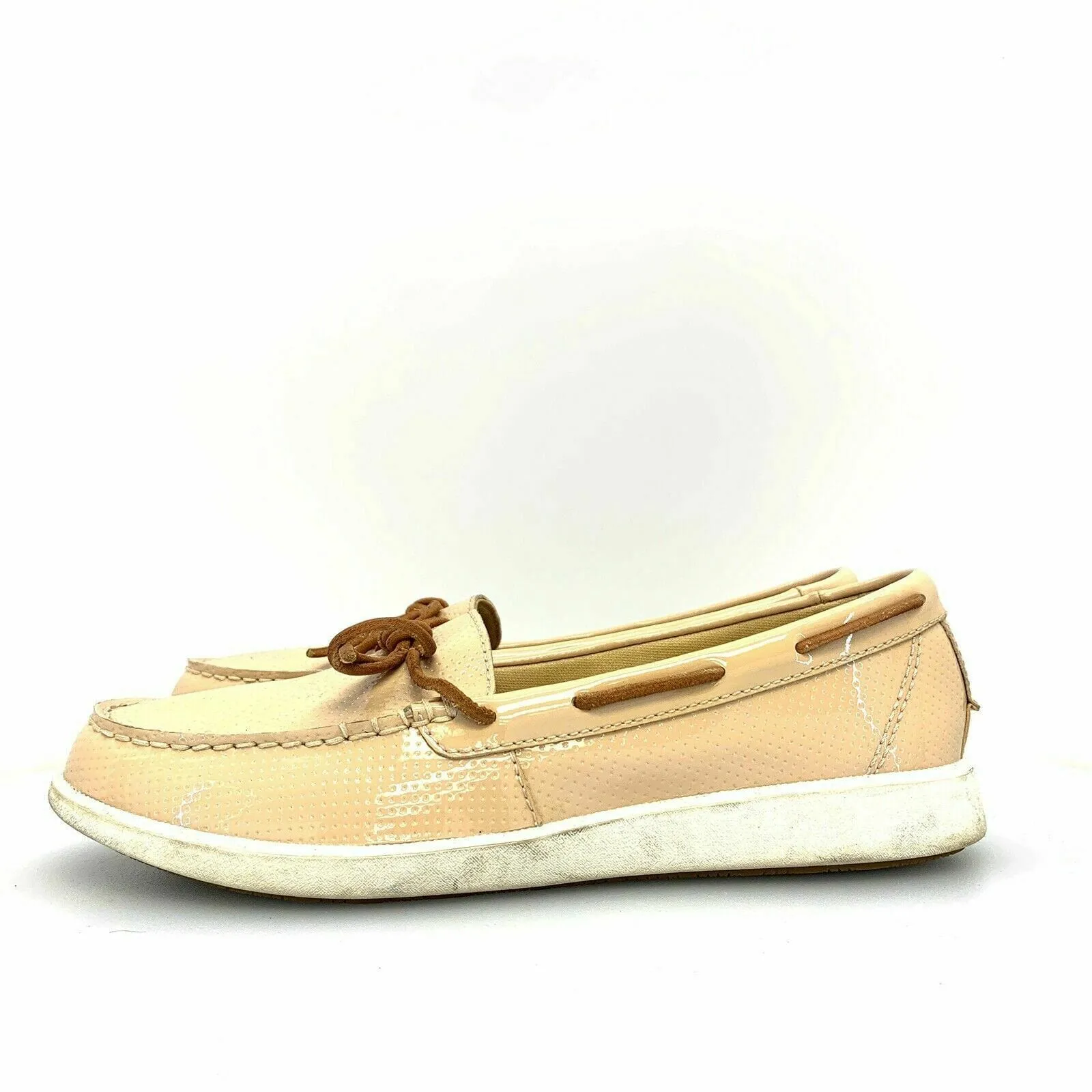 Glamorous Sperry Top-Sider Womens Boat Shoes Beige Cream Patent Leather 9.5M