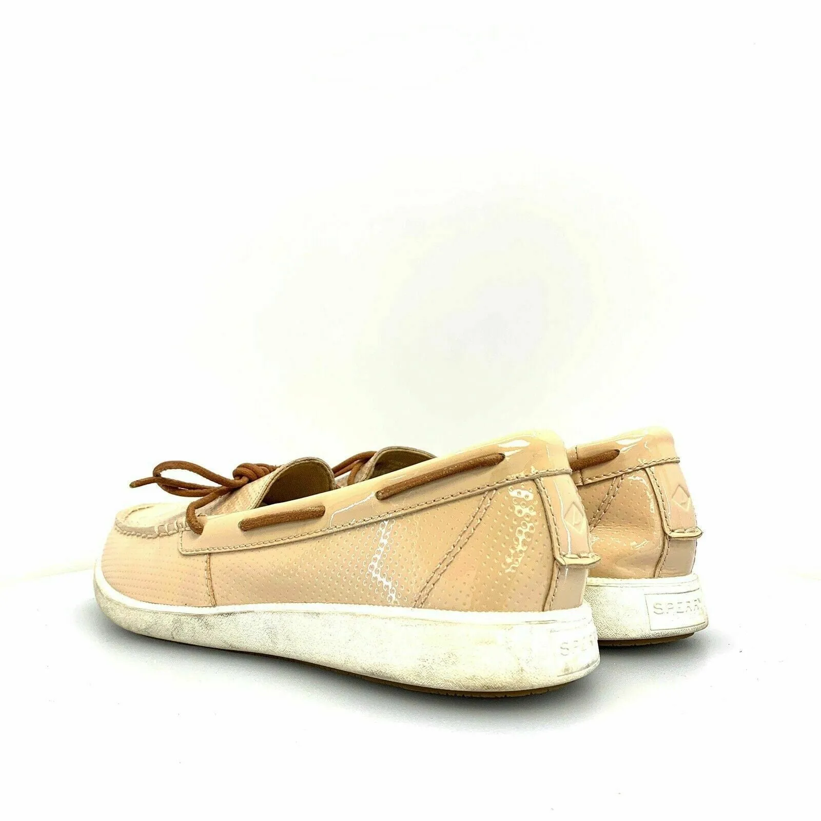 Glamorous Sperry Top-Sider Womens Boat Shoes Beige Cream Patent Leather 9.5M