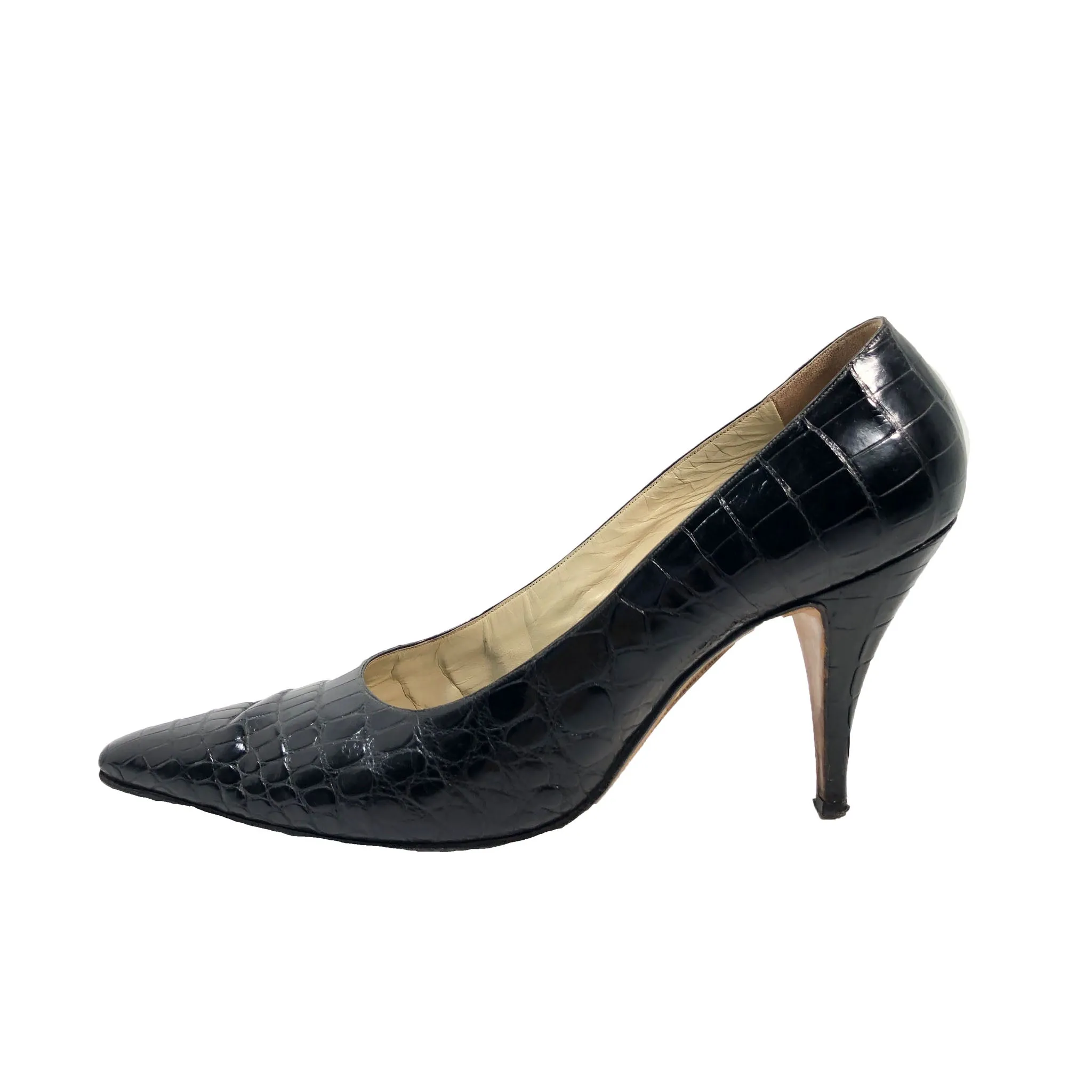 HERBERT LEVINE Black Alligator Pumps Size 8