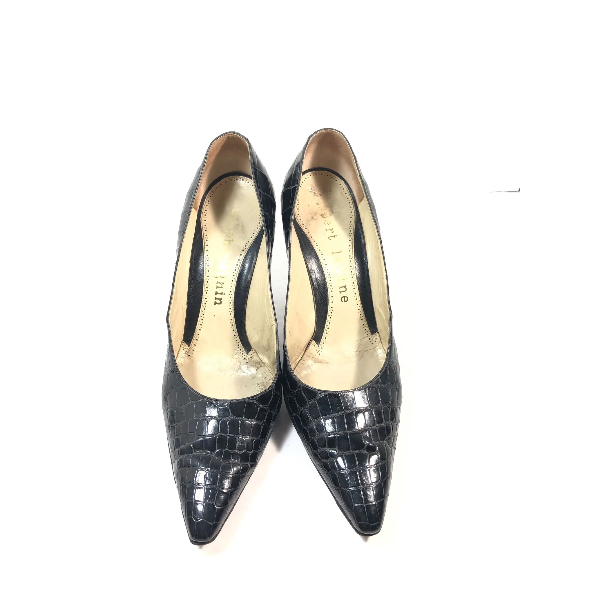 HERBERT LEVINE Black Alligator Pumps Size 8