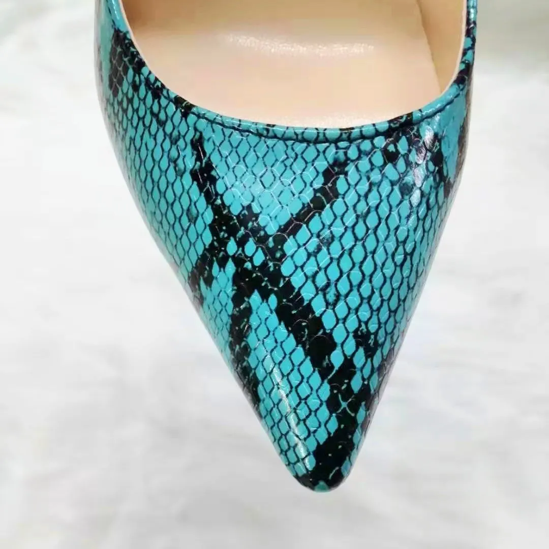 High-heels with blue snakeskin pattern, Fashion Evening Party Shoes, yy19