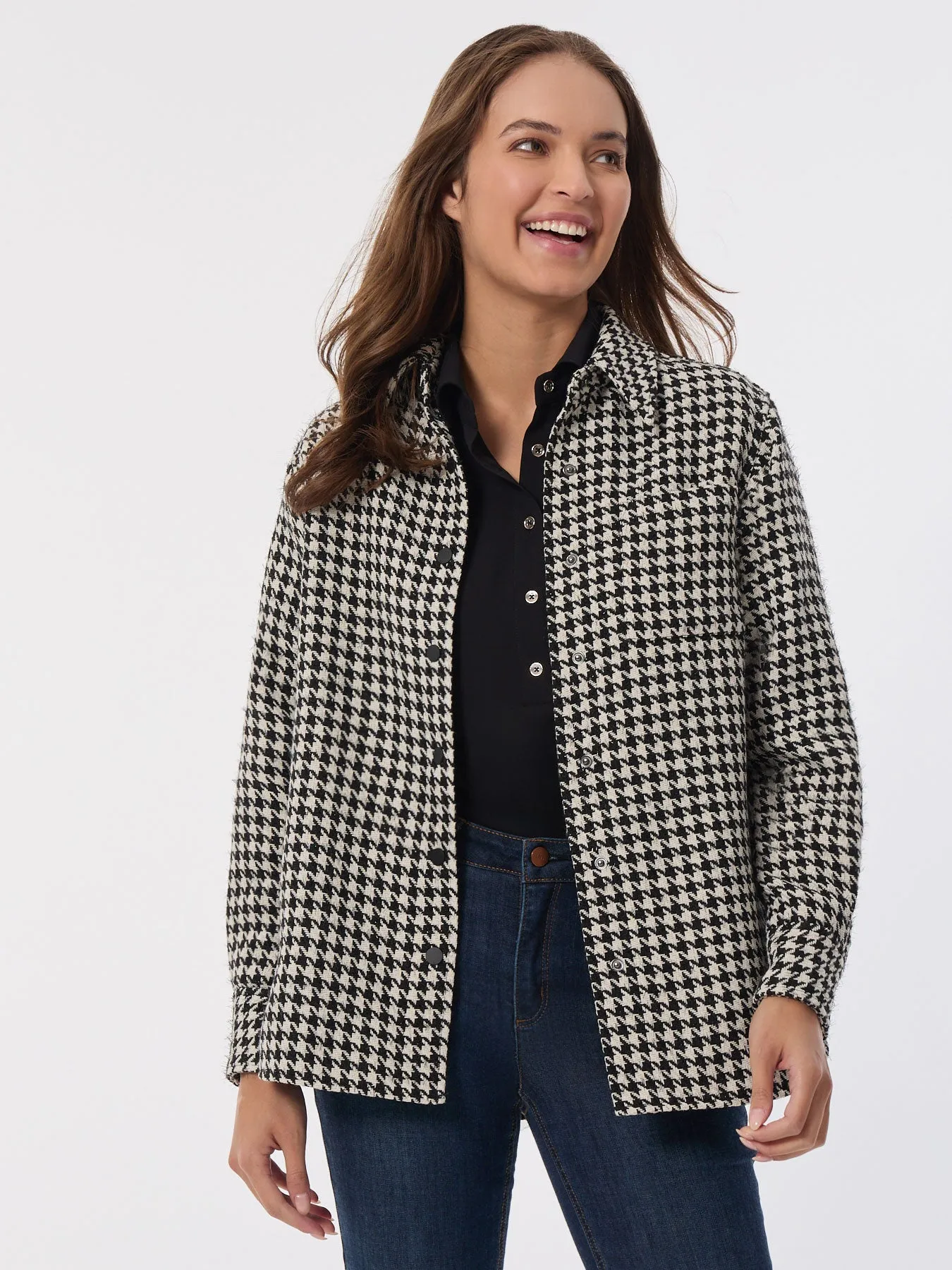 Houndstooth Button-Front Shacket