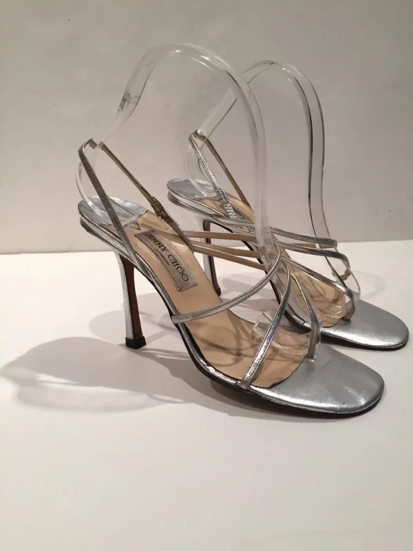 JIMMY CHOO London Sexy Silver Strappy Slingback Stiletto Heels Size 8 1/2