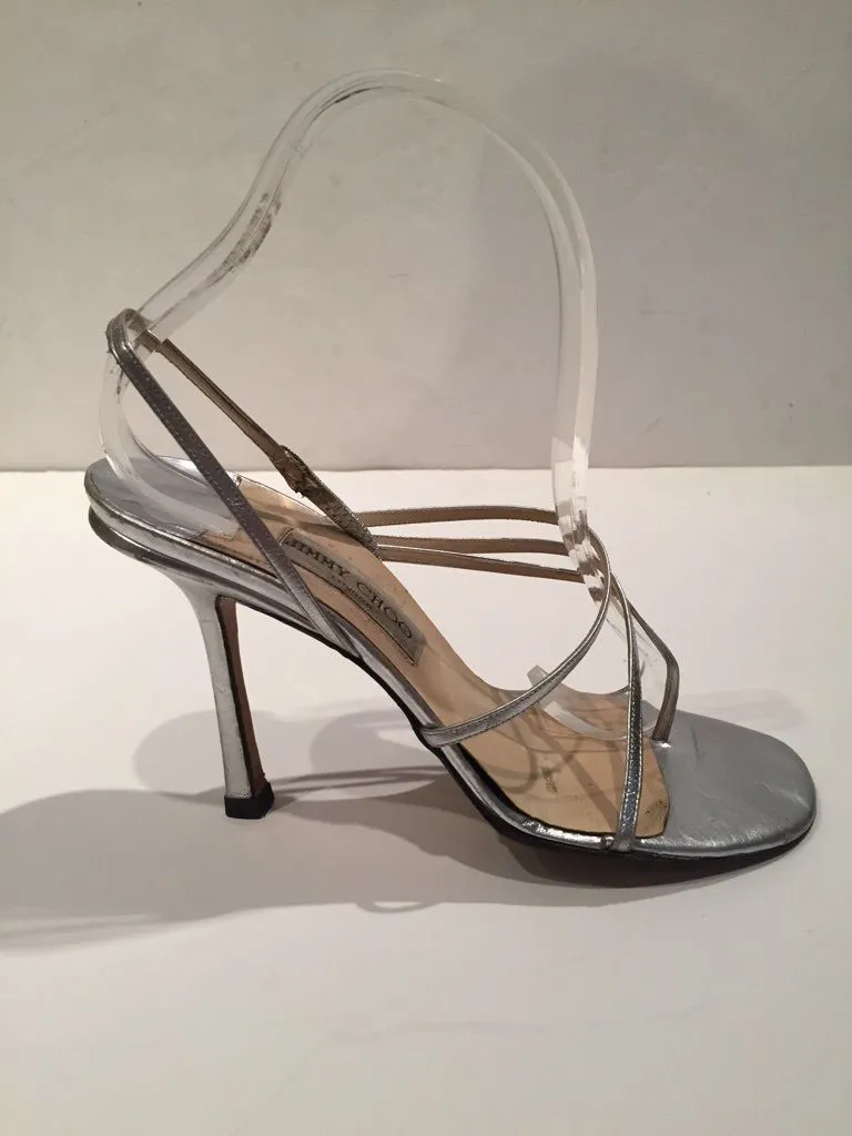 JIMMY CHOO London Sexy Silver Strappy Slingback Stiletto Heels Size 8 1/2