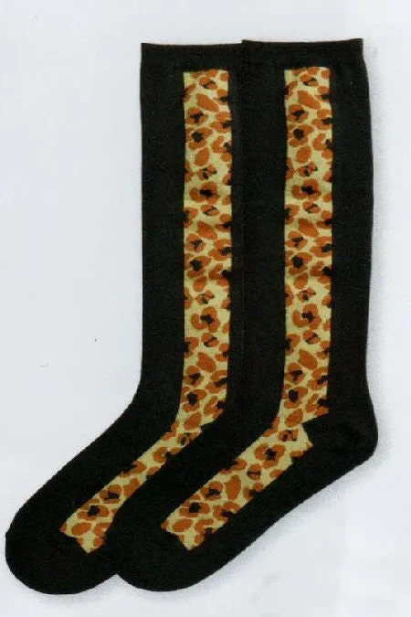 K Bell Leopard Panel Knee High Sock