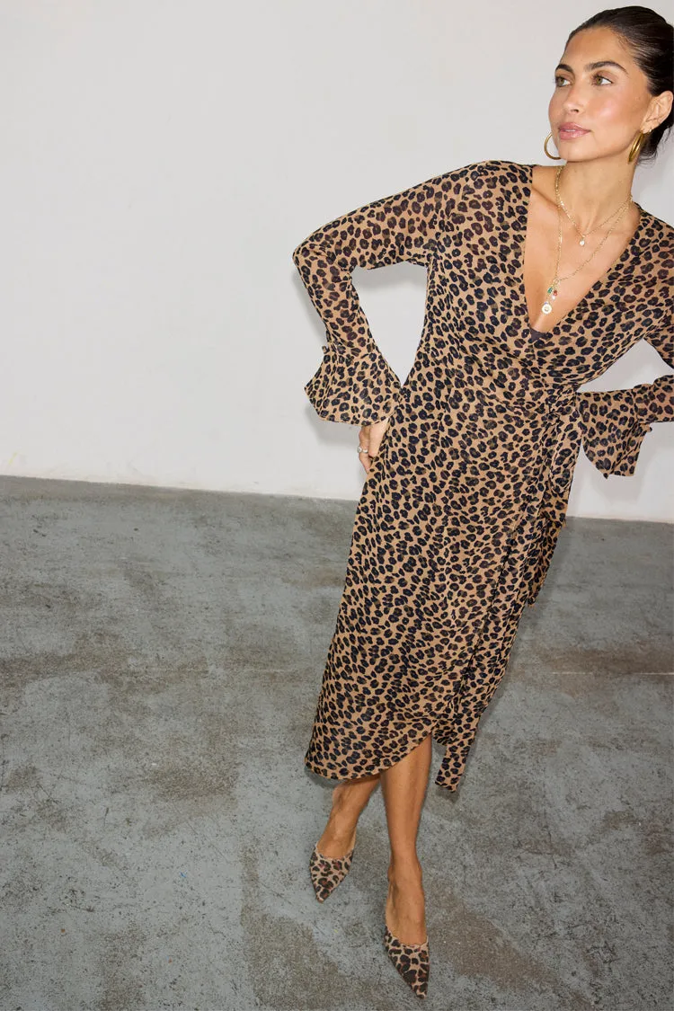 Leopard Lucia Sheer Wrap Dress Petite