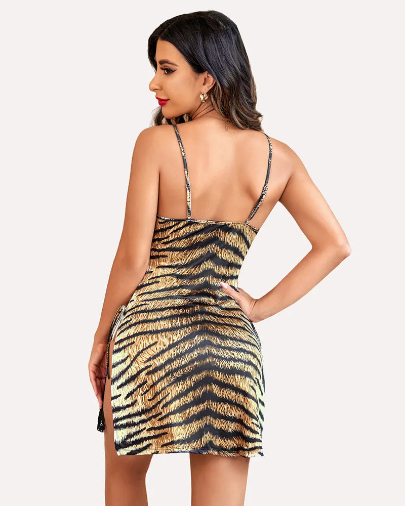 Leopard Print Lace Side Slit Nightie