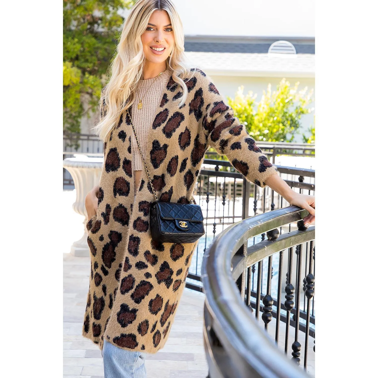 Leopard Print Long Sweater Cardigan