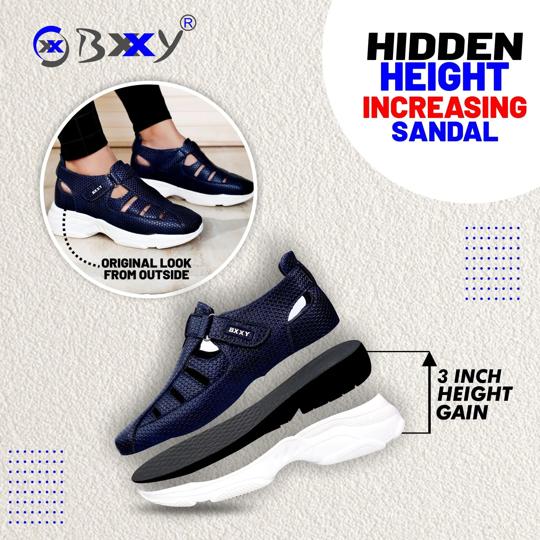 Men's 3 Inch Hidden Height Increasing Latest Casual Bxxy's Elevator Sandals