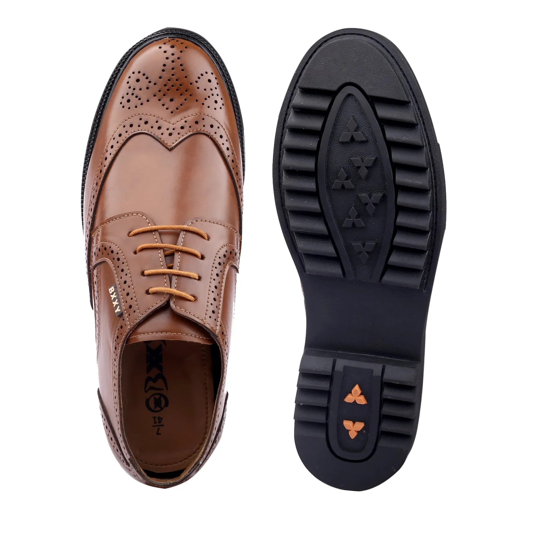 Men's 3.5 inch Hidden Height Increasing Luxe Brogue Lace-up Shoes