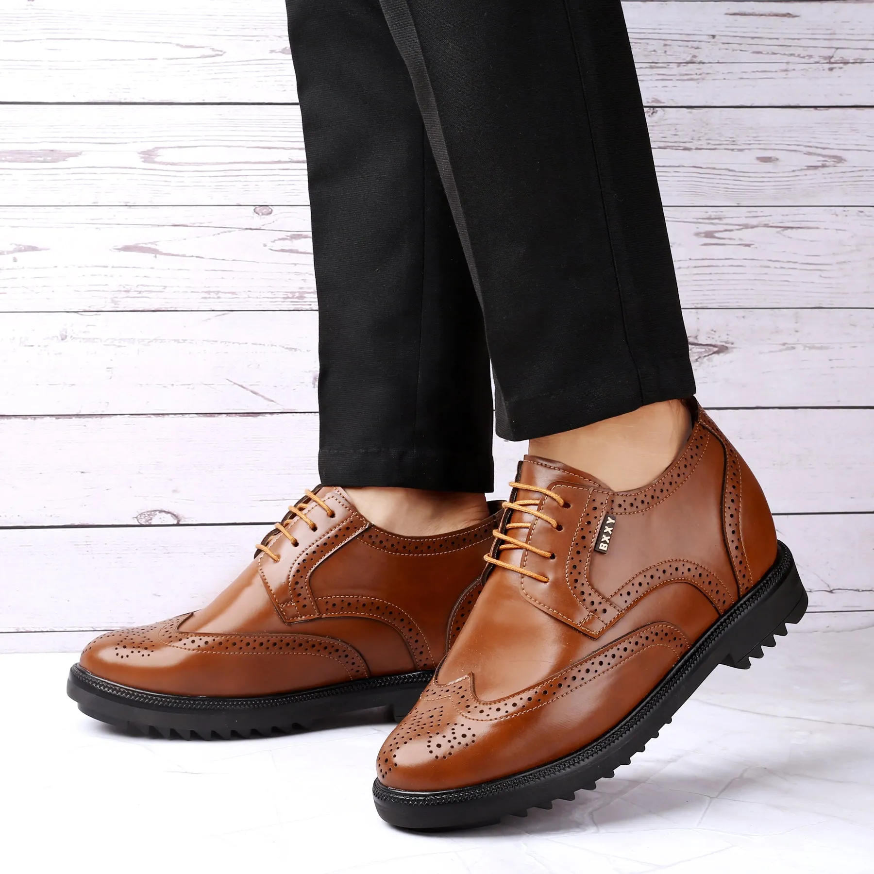 Men's 3.5 Inch Hidden Height Increasing Vegan Leather Brogue Shoes