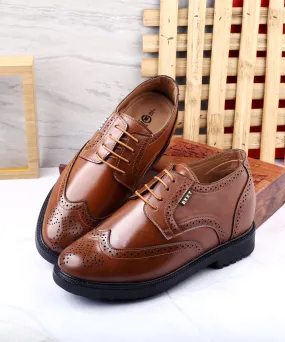 Men's 3.5 Inch Hidden Height Increasing Vegan Leather Brogue Shoes