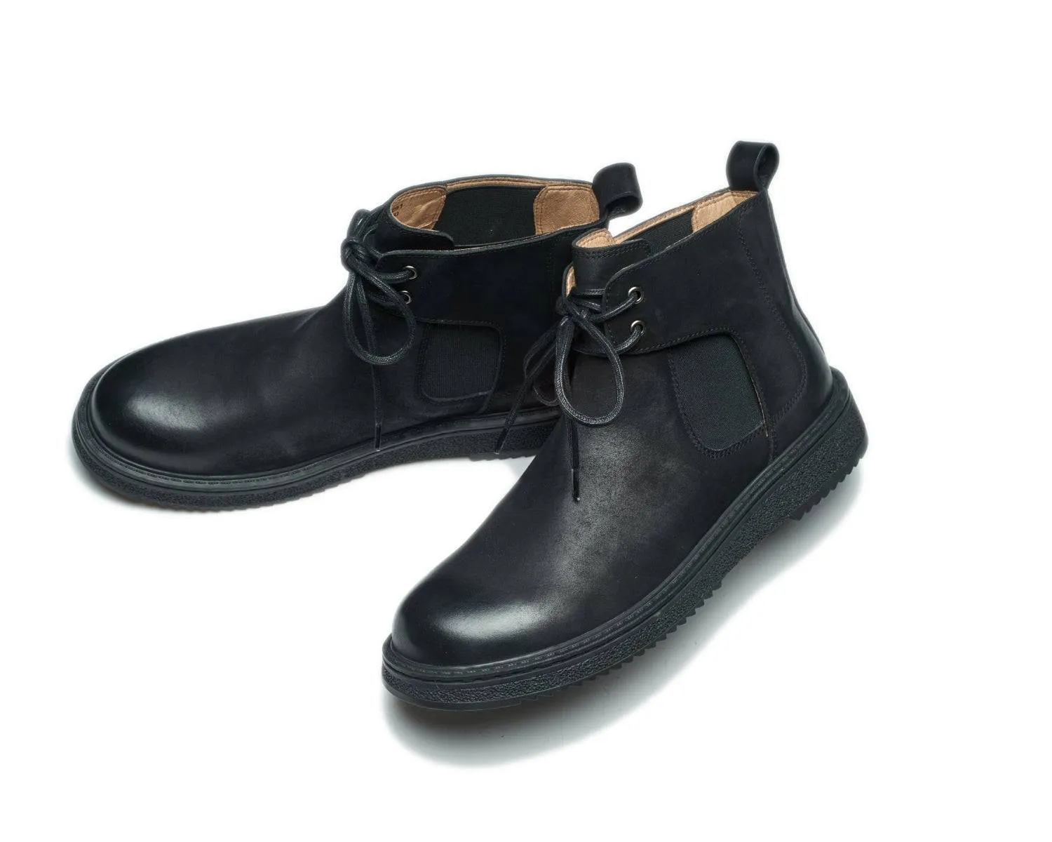 Men's Slip-On Work Boots Durable Rubber Sole Leather Upper