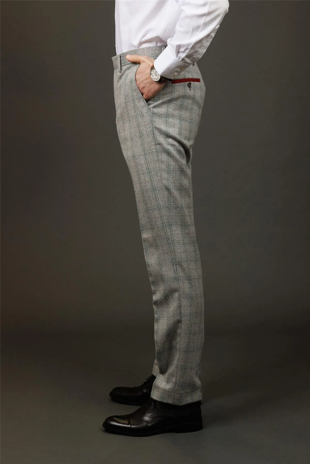 Men's Trousers Grey Checked Formal Pants