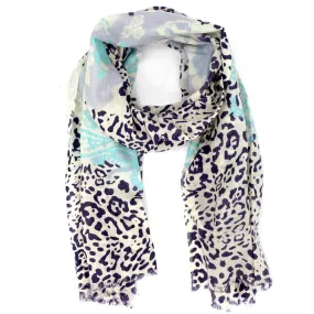 Paisley & Leopard Print Scarf-Blue