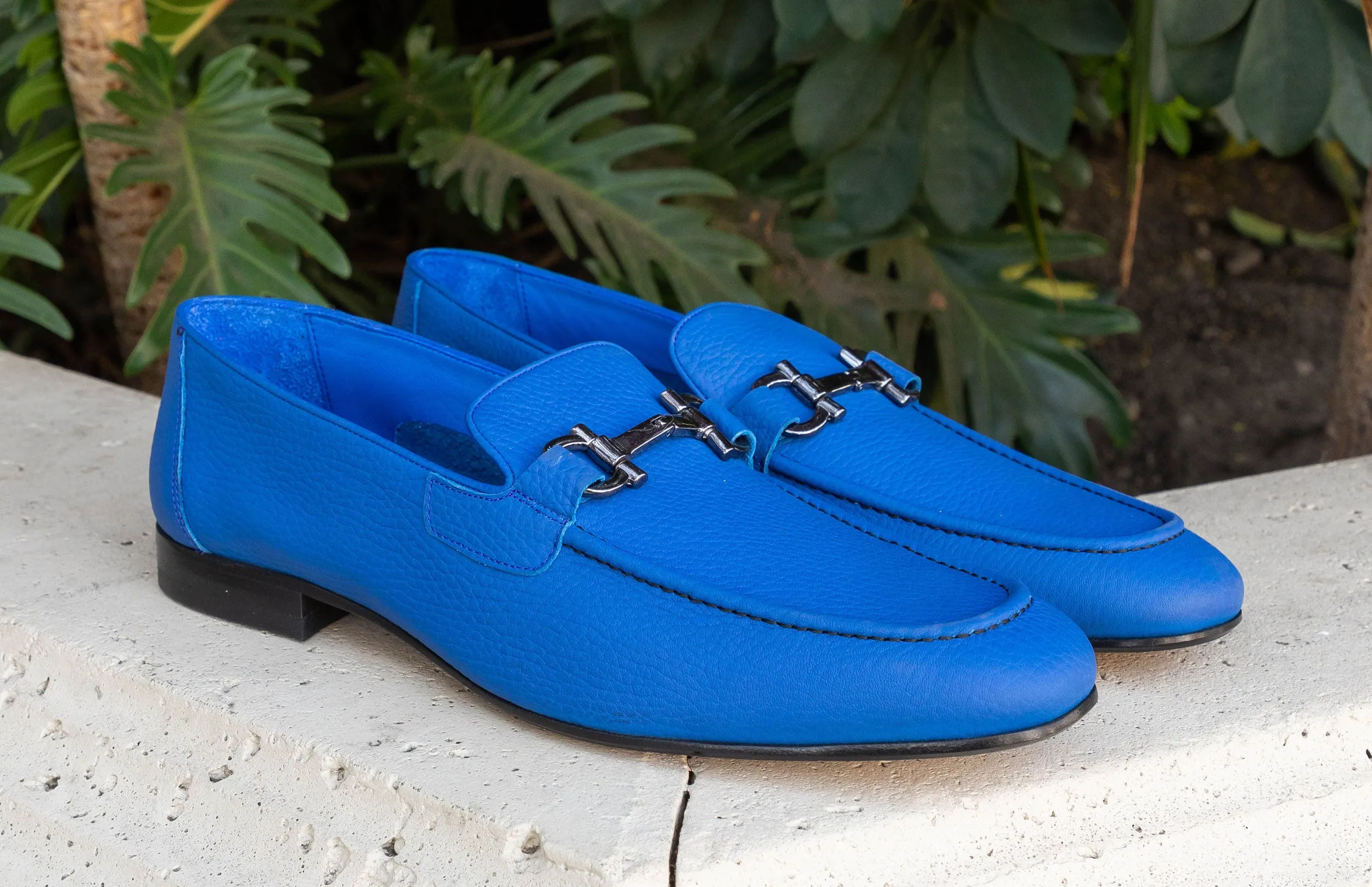 Pelle Pebbled Leather Loafer Blue