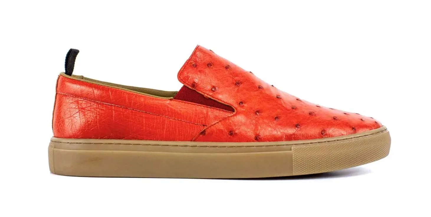 Pelle "Grafton" Ostrich Slip-On Loafer Coral