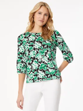 Puff Sleeve Printed Moss Crepe Top