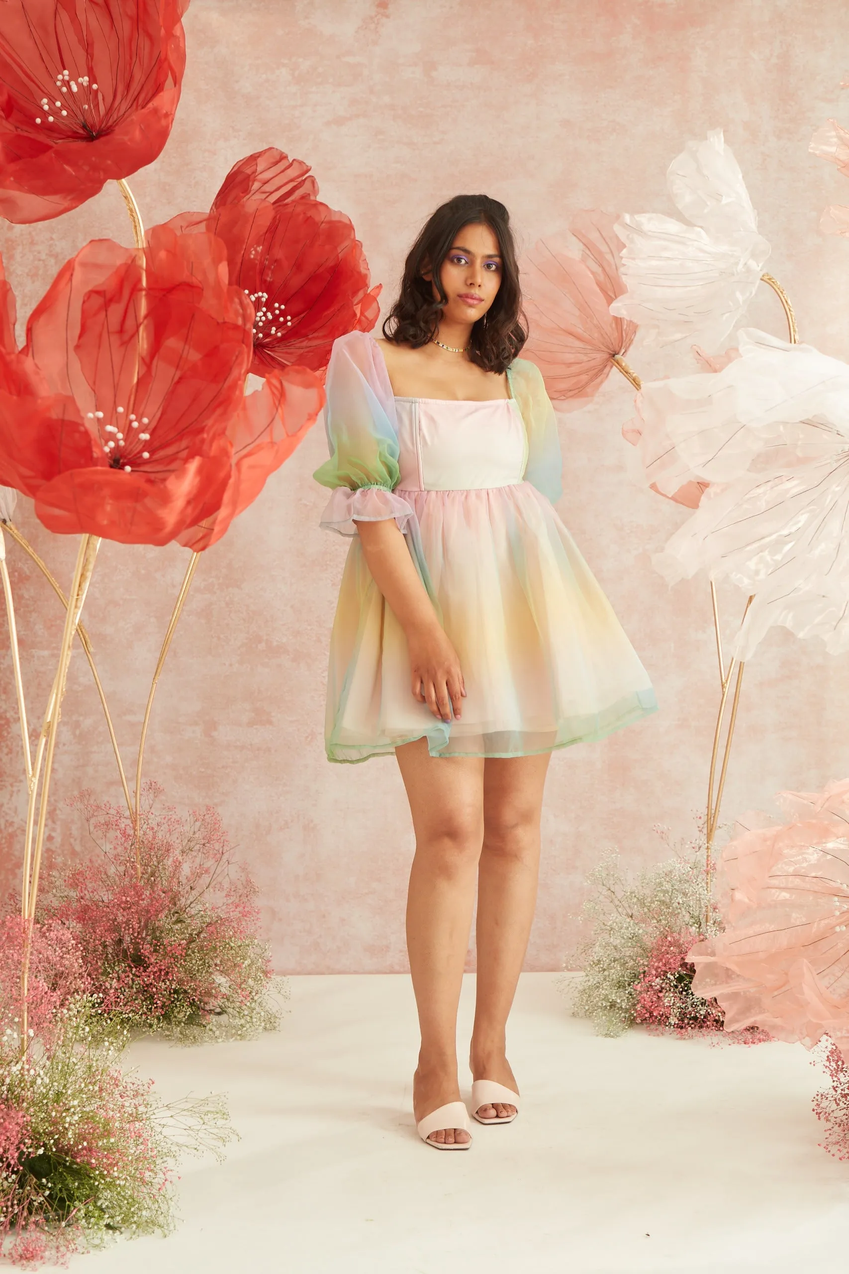 Reese Rainbow Organza Corset Mini Dress