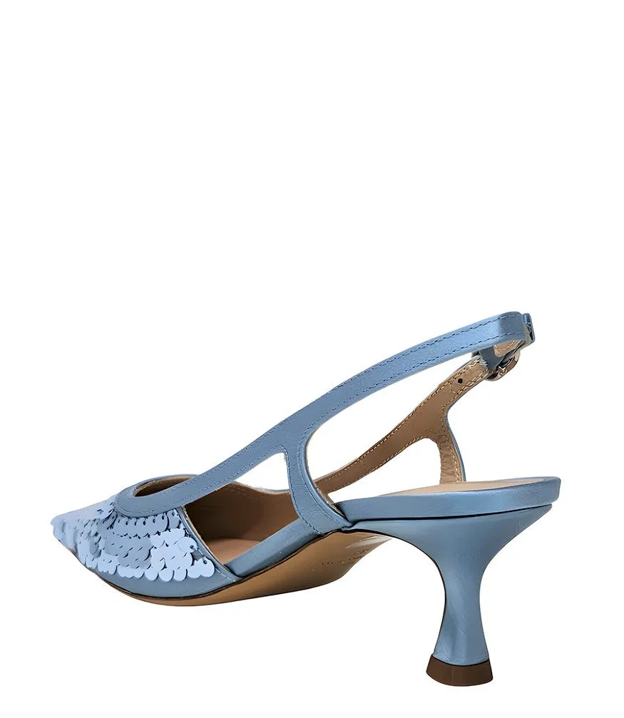 Roberto Festa Blue Sequence Snip Toe Slingback Heel