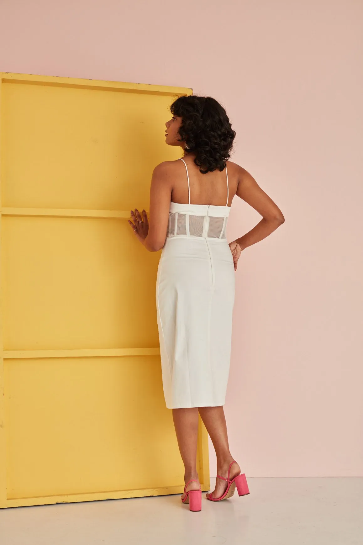 Saphiana White Corset Midi Dress